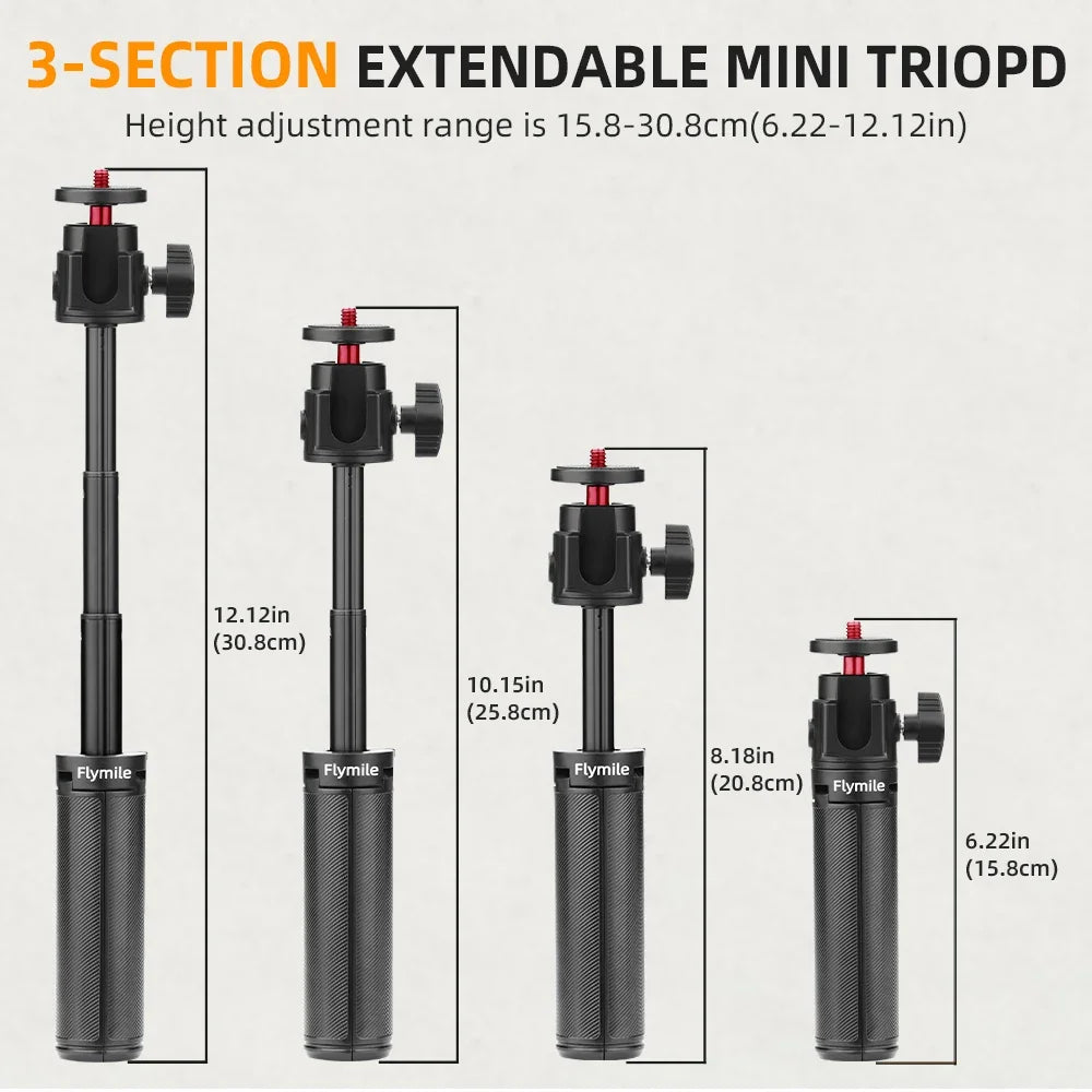 Adjustable Selfie Stick Tripod – Mini Table Tripod with Cold Shoe for GoPro & Insta360