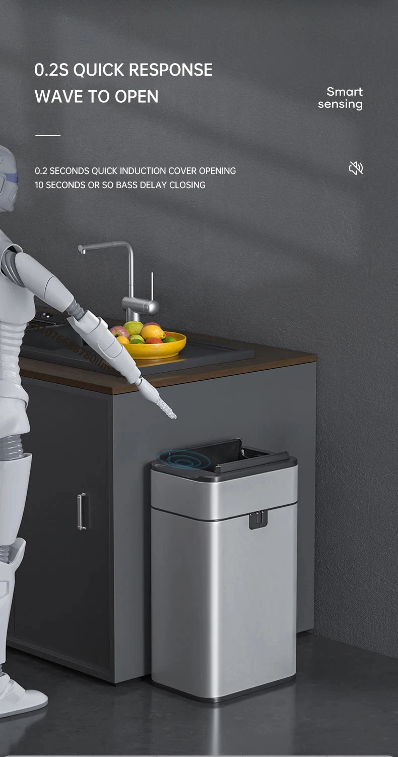 mart Stainless Steel Trash Can 20–60L – Touchless Sensor Kitchen Bin with Wheels