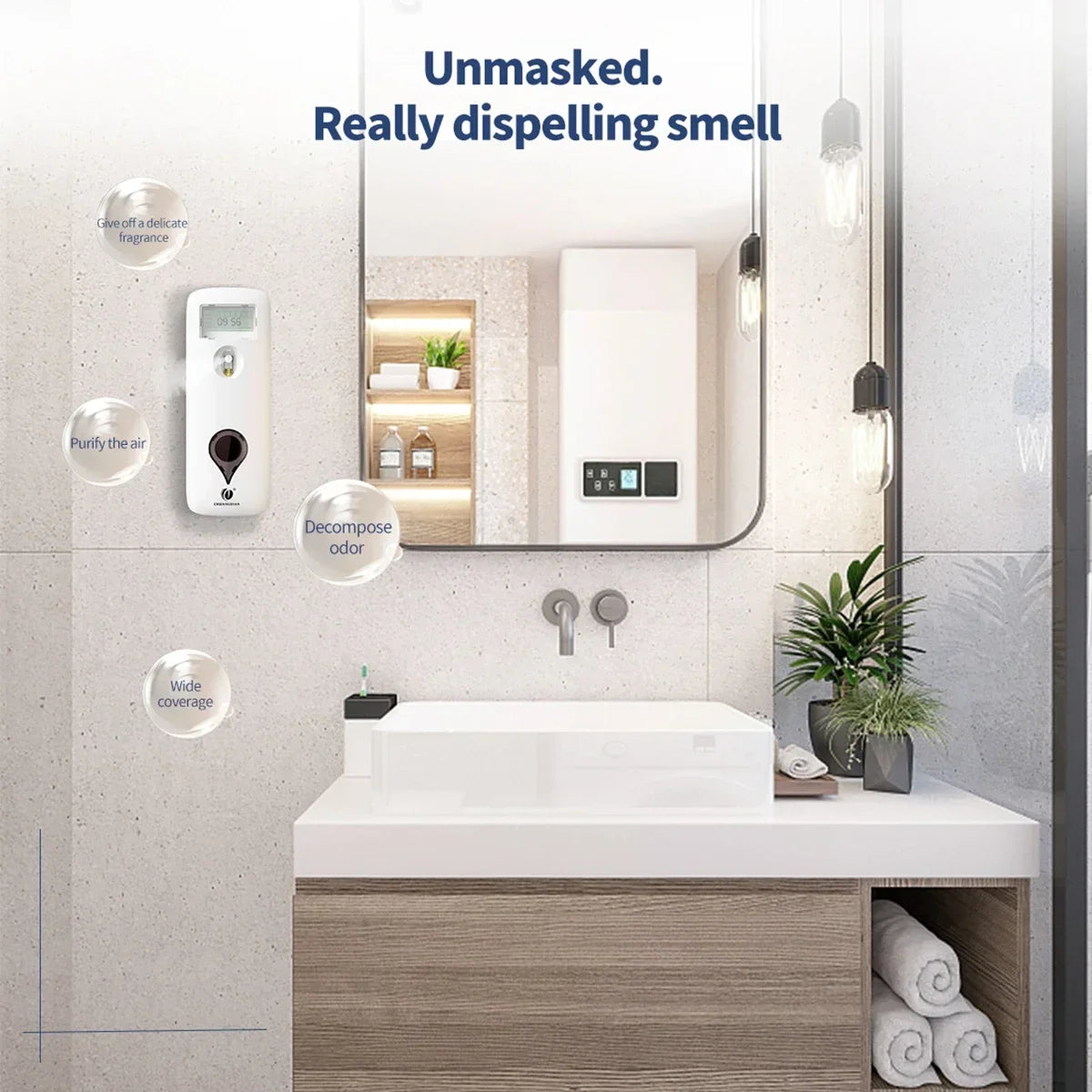CDWK Automatic Liquid Air Freshener Dispenser – 300ml, No-Drill Wall Mount, LCD Timer