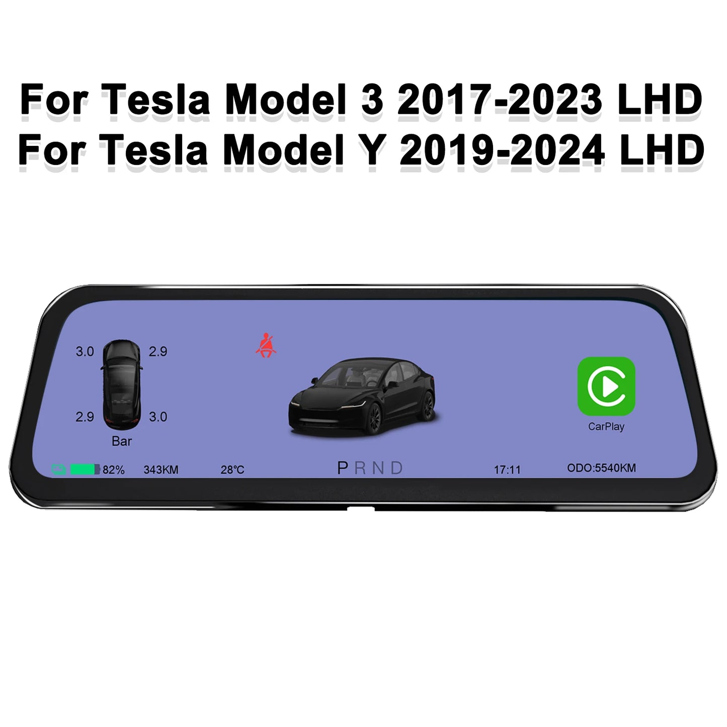 Onlysay 9.66″ Tesla Instrument Cluster Display for Model 3 & Model Y – Wireless CarPlay & Android Auto, Blind Spot Warning, OTA Updates