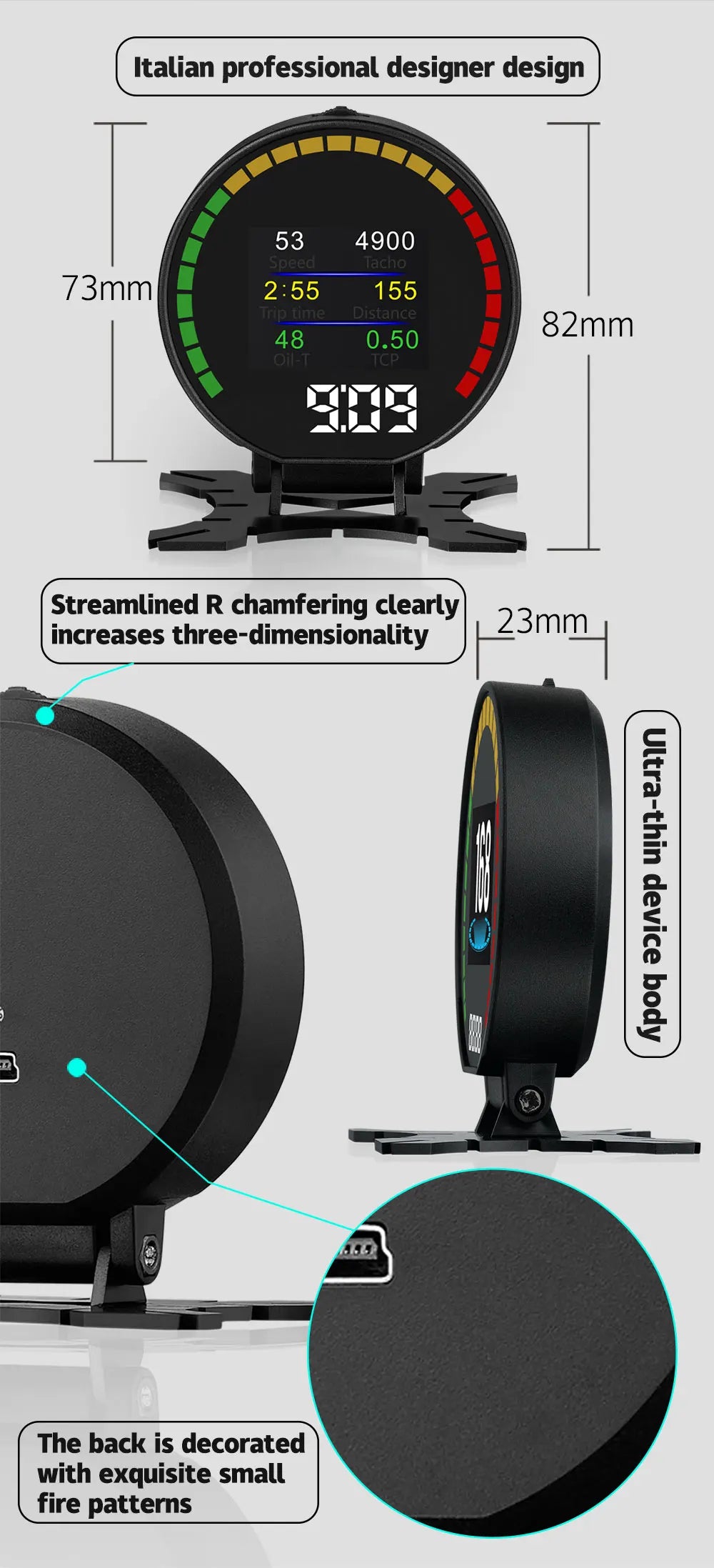 P15 OBD Smart Head-Up Display – Digital Speedometer, RPM, Water & Oil Temperature, Turbo Pressure, OBD2 Multi-Function HUD