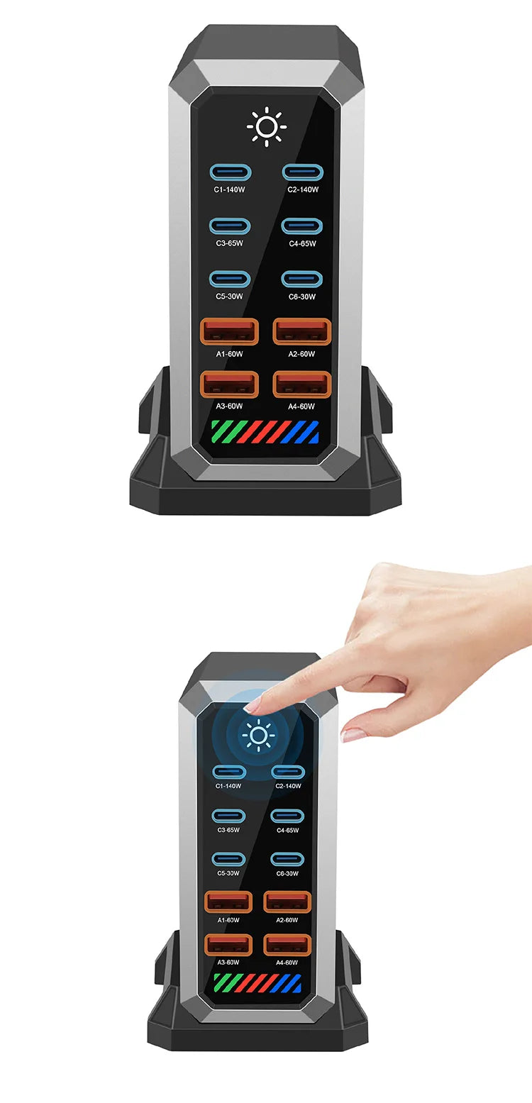 10-in-1 660W USB-C Power Hub – Multi-Device Fast Charging Station with Global Plugs