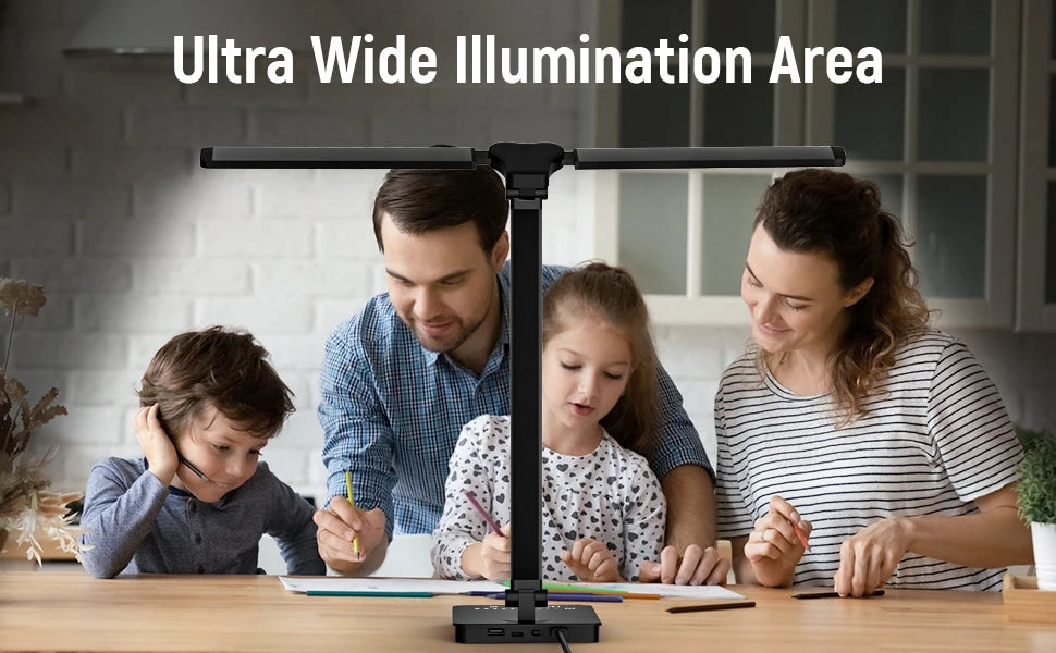 Double-Head LED Desk Lamp with USB Charging | Eye-Care Touch Control, 50 Lighting Modes