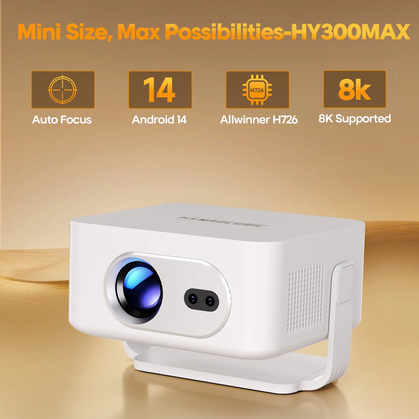 HY300 Max Smart Projector – Android 14, 400 ANSI, Auto Focus & Keystone