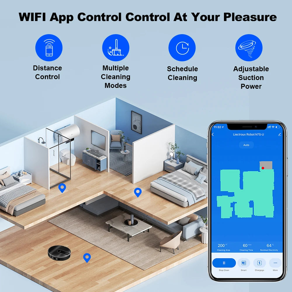 Liectroux N7S-U Smart Robot Vacuum Cleaner – Wet & Dry Mop, HEPA Filter, Alexa Ready