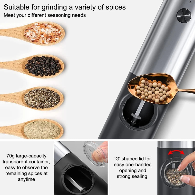 Automatic Salt & Pepper Grinder Set – Electric USB Rechargeable Spice Mills