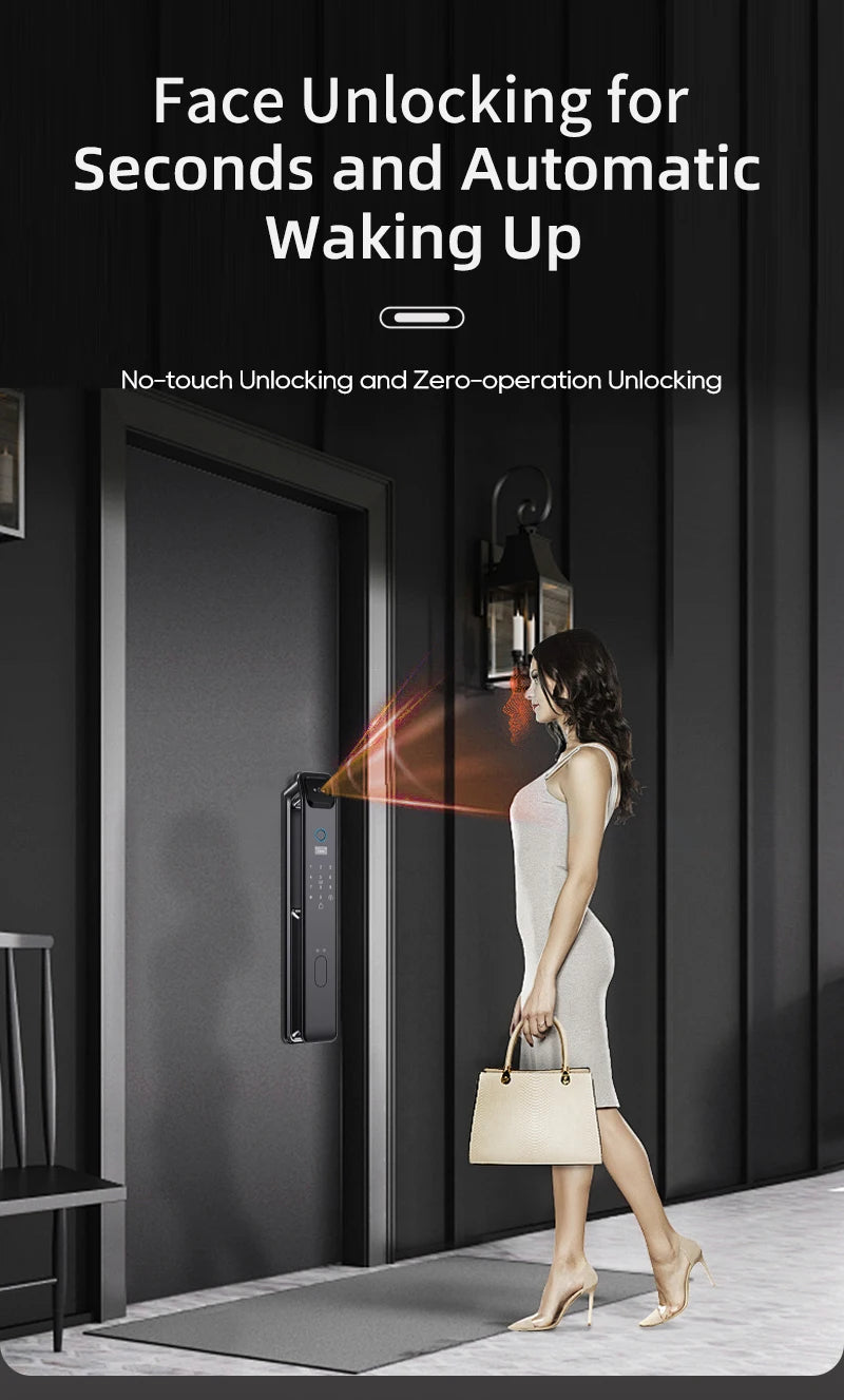 Wishome W-F9 Smart Face Recognition Door Lock with Camera & HD Screen – WiFi Fingerprint Lock