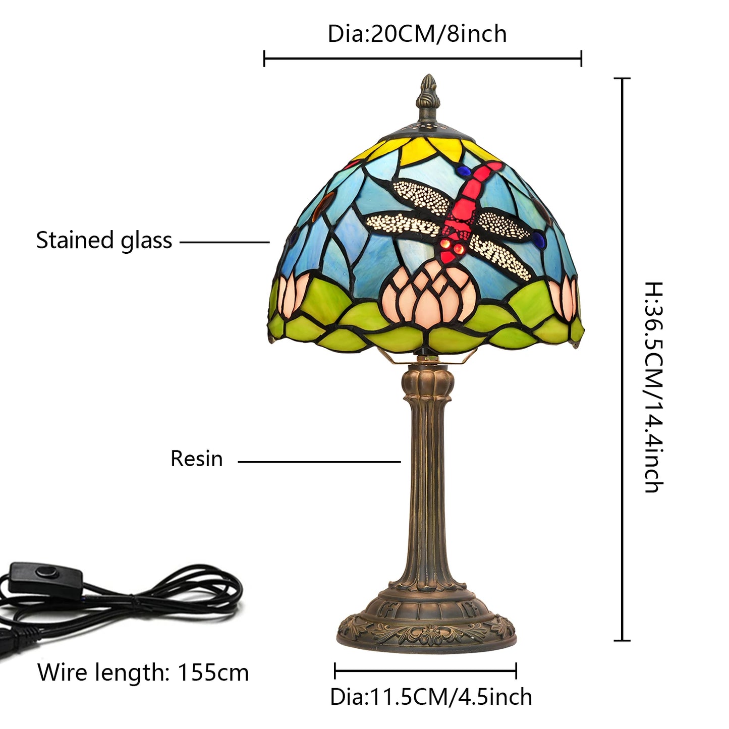 Artistic Stained Glass Desk Lamp | Resin Base Ambient Bedside Light