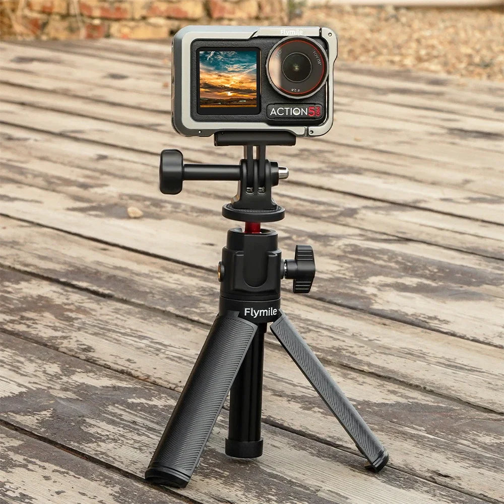 Adjustable Selfie Stick Tripod – Mini Table Tripod with Cold Shoe for GoPro & Insta360