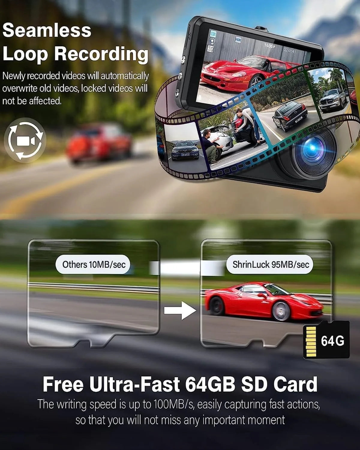 QOZ 4K Dual Lens Dash Cam – Front & Rear Car DVR with WiFi, Night Vision & Parking Monitor