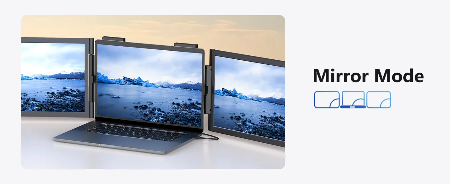 Amoudo 14″ Triple Screen Laptop Extender IPS Monitor | FHD 1920×1080 | USB-C Plug & Play | Portable Dual Screen