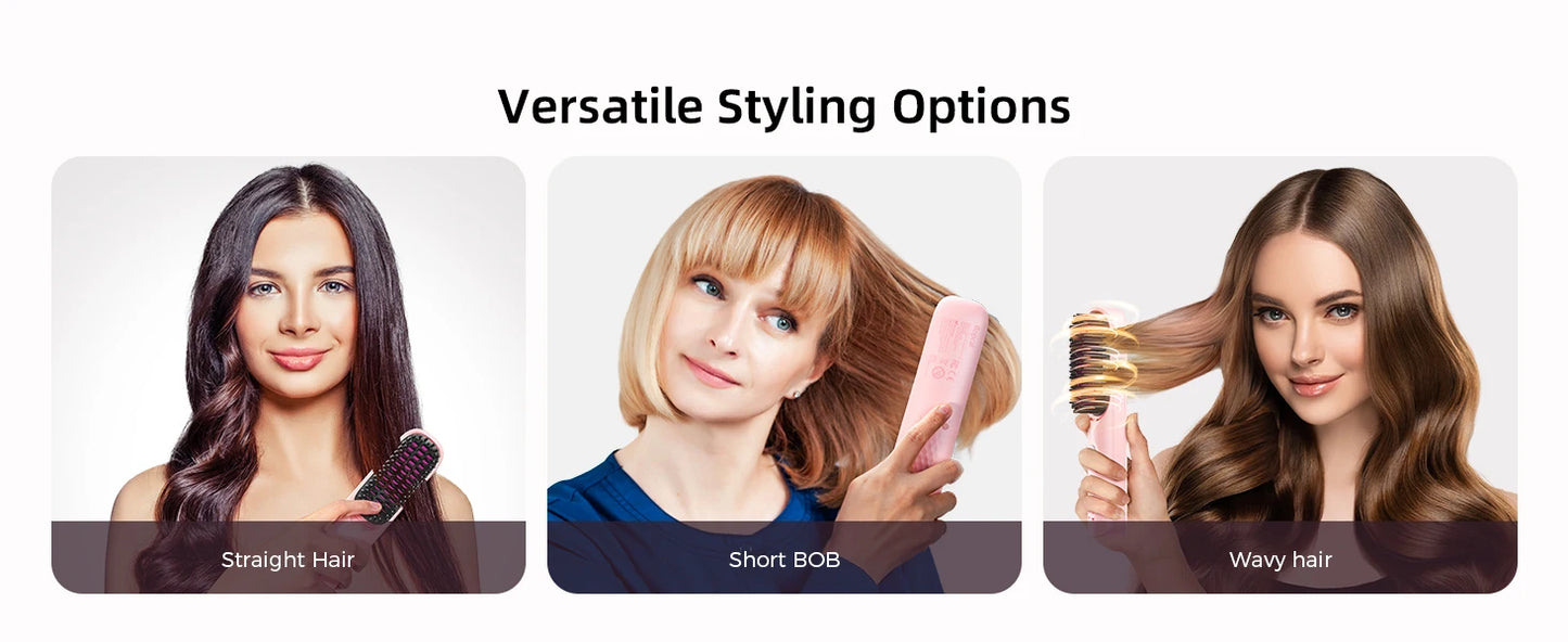 Cordless Hair Straightener Brush – Wireless, Adjustable Heat, Travel-Ready