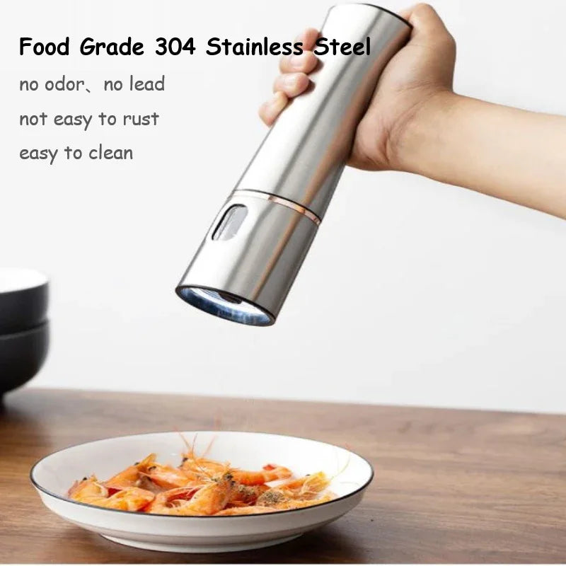 Electric Salt & Pepper Grinder – One-Touch Stainless Steel Spice Mill with Adjustable Coarseness