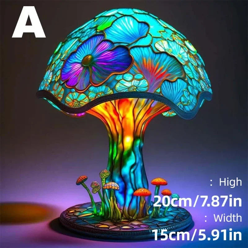 Creative Stained Glass Mushroom Table Lamp | Colorful Atmosphere Bedside Light