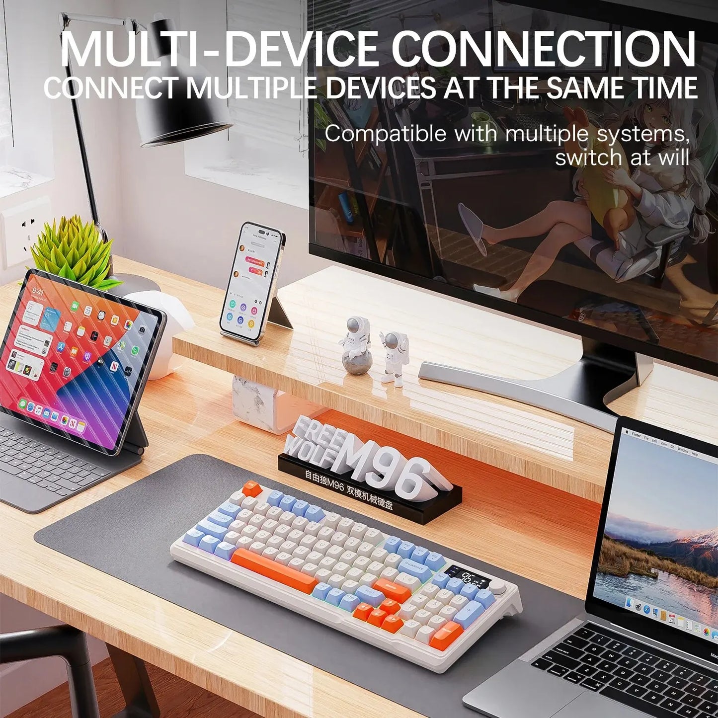 FREEWOLF M96 Wireless Keyboard & Mouse Combo – Dual Mode, Smart Screen, RGB Backlight