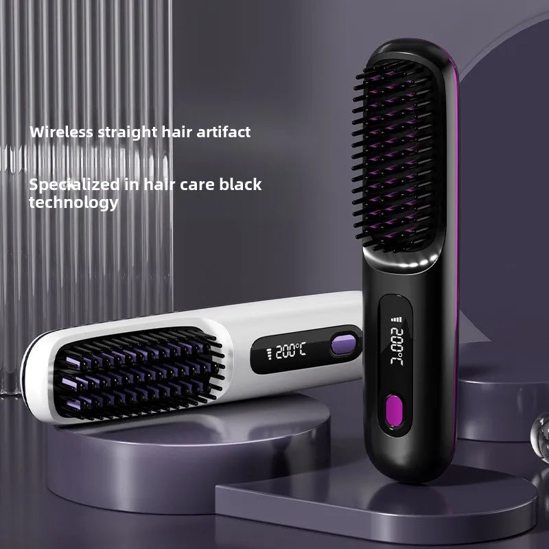 Cordless LCD Hair Straightener Comb – USB Rechargeable, Portable Anti-Scald Styling Brush