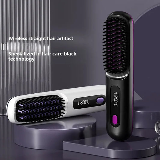 Cordless LCD Hair Straightener Comb – USB Rechargeable, Portable Anti-Scald Styling Brush