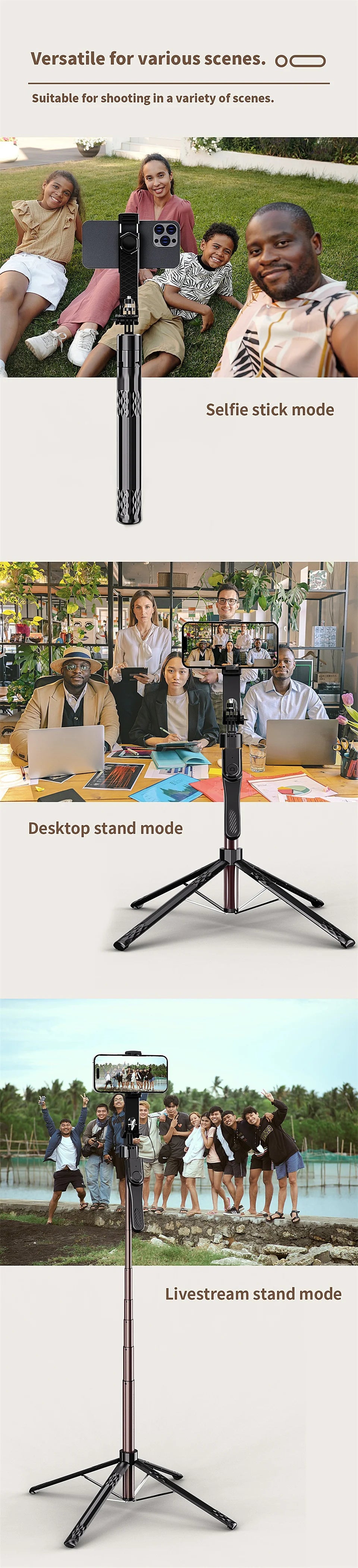 1.85m Bluetooth Selfie Stick with Tripod & Wireless Remote