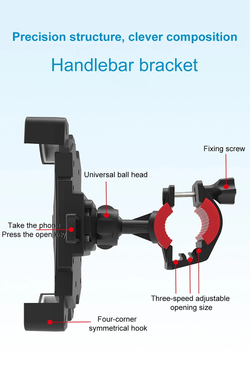 HONGDAK 360° Bicycle Phone Holder – One-Hand Lock Shockproof Mount (4.7–7.2″)