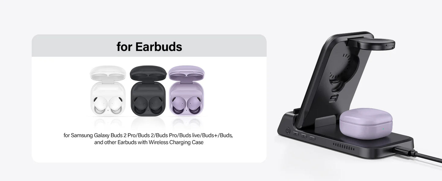 15W Wireless Charging Stand for Samsung Phone, Watch & Earbuds