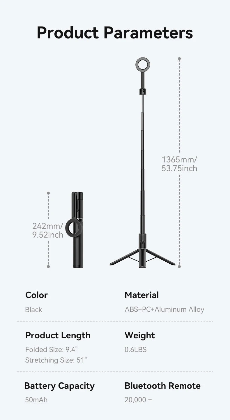 Magnetic Selfie Stick Tripod for iPhone – Bluetooth Remote & 360° Rotation