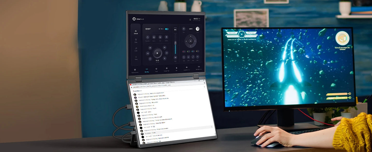 15.6″ Folding Dual Monitor | FHD IPS 1080P | USB-C Portable Display | Built-in Speakers