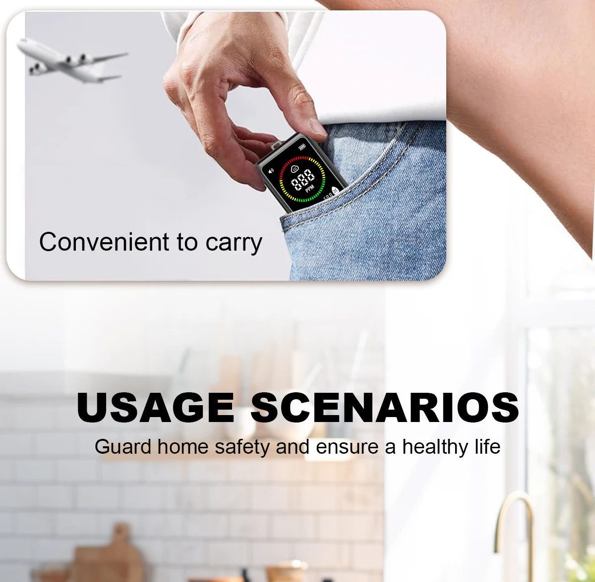 Portable Carbon Monoxide Detector with LCD Display, 85dB Alarm, Temp & Humidity Monitor, USB-C Rechargeable