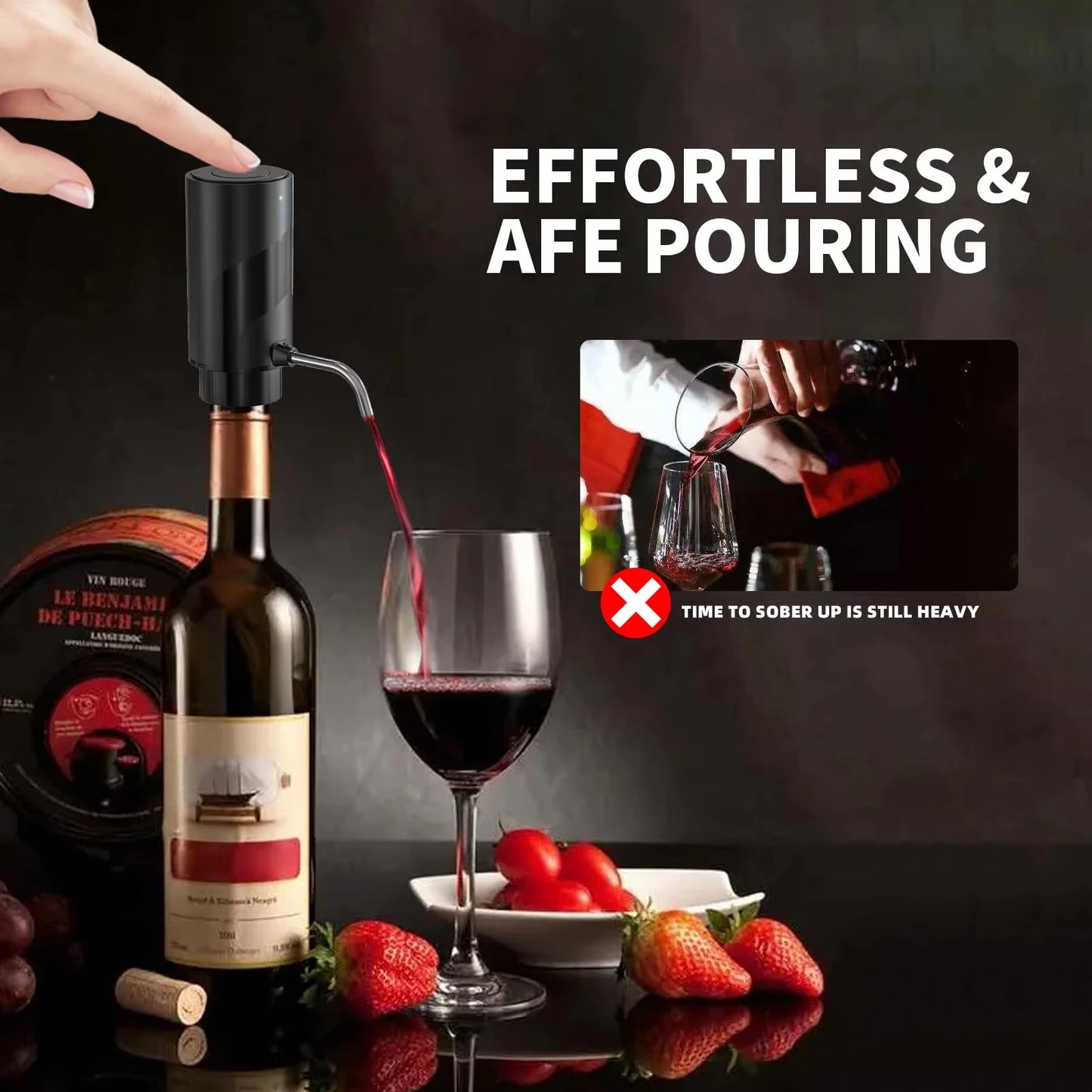 Electric Wine Decanter & Aerator – USB-C Rechargeable Instant Decanting for Wine Lovers