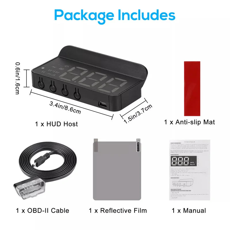 OBD2 Car Head-Up Display – 3.5″ LED HUD Speedometer with Multi-Data Display & 5 Safety Alarms (Post-2008 Vehicles)