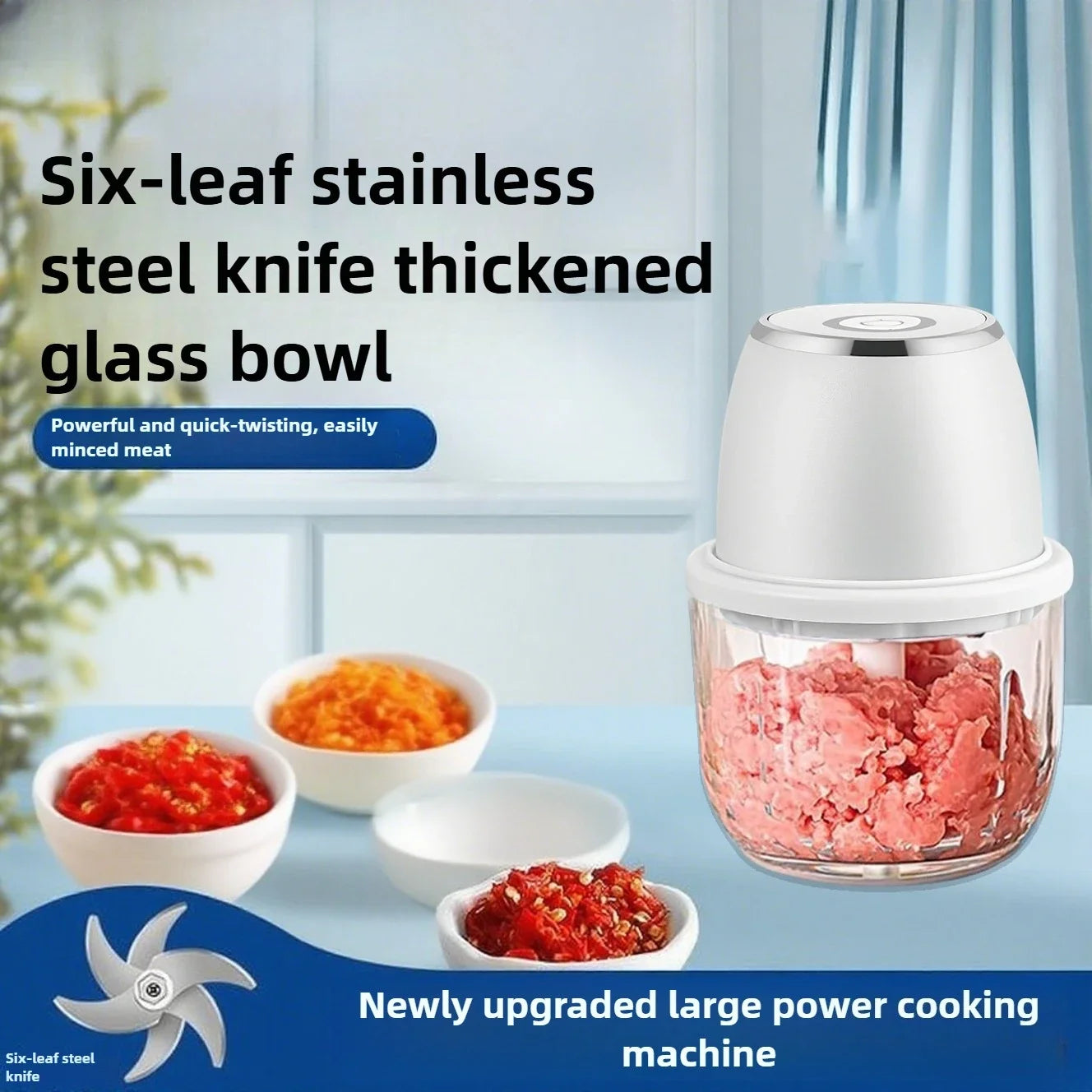TINGBAI Portable Electric Garlic Chopper – 6-Blade USB-C Rechargeable Food Grinder