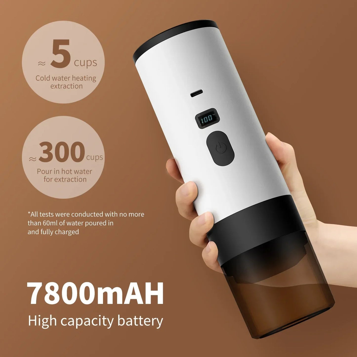 TINSOL Rechargeable Coffee Maker – Wireless Heating, 90ml Water Tank, Camping & Travel Use