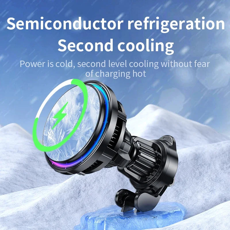 VIKEFON MagSafe Car Mount Charger 30W with Dual Cooling & LED Lights for iPhone