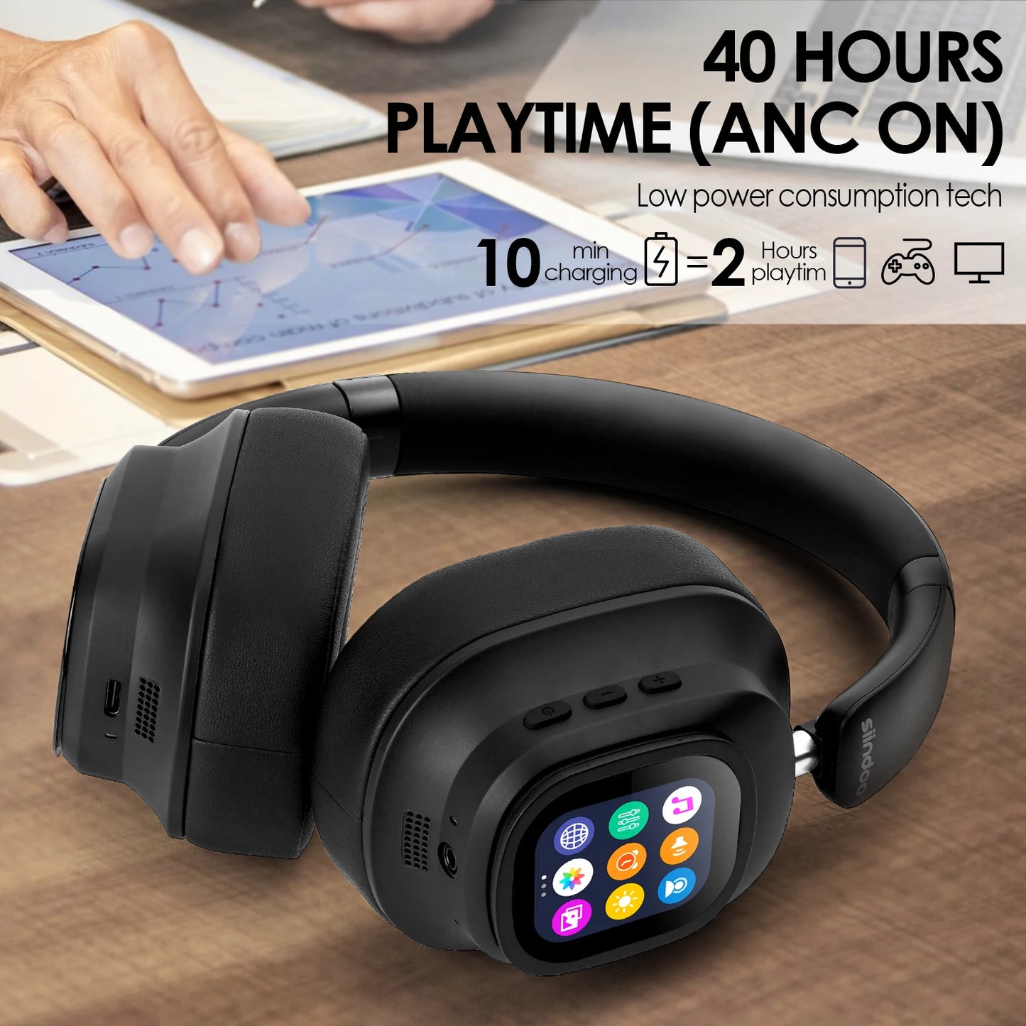 JH-ANC930PLUS Hybrid ANC Bluetooth Headphones – Touch Screen, 70H Playtime