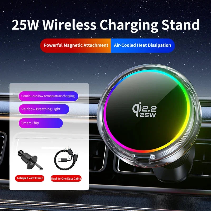 VIKEFON MagSafe-Style Car Charger – 15W Fast Wireless Charging with Cooling Fan