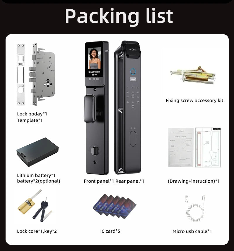 Wishome W-F9 Smart Face Recognition Door Lock with Camera & HD Screen – WiFi Fingerprint Lock