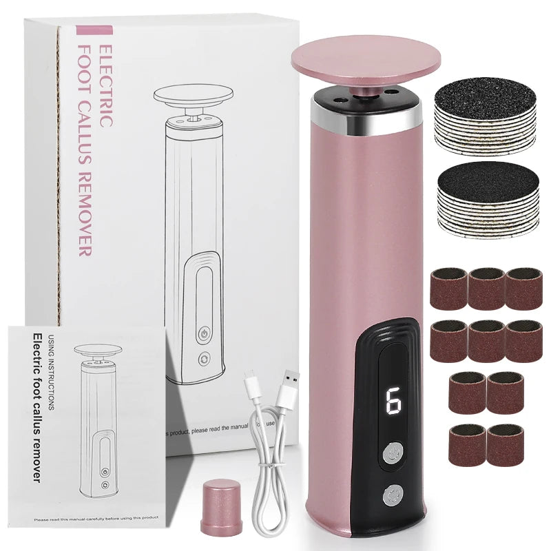 Electric Foot Callus Remover – 6-Speed Rechargeable Foot Grinder with LCD & Sandpaper Set