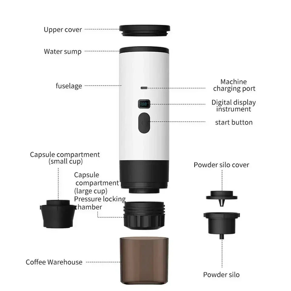 TINSOL Rechargeable Coffee Maker – Wireless Heating, 90ml Water Tank, Camping & Travel Use