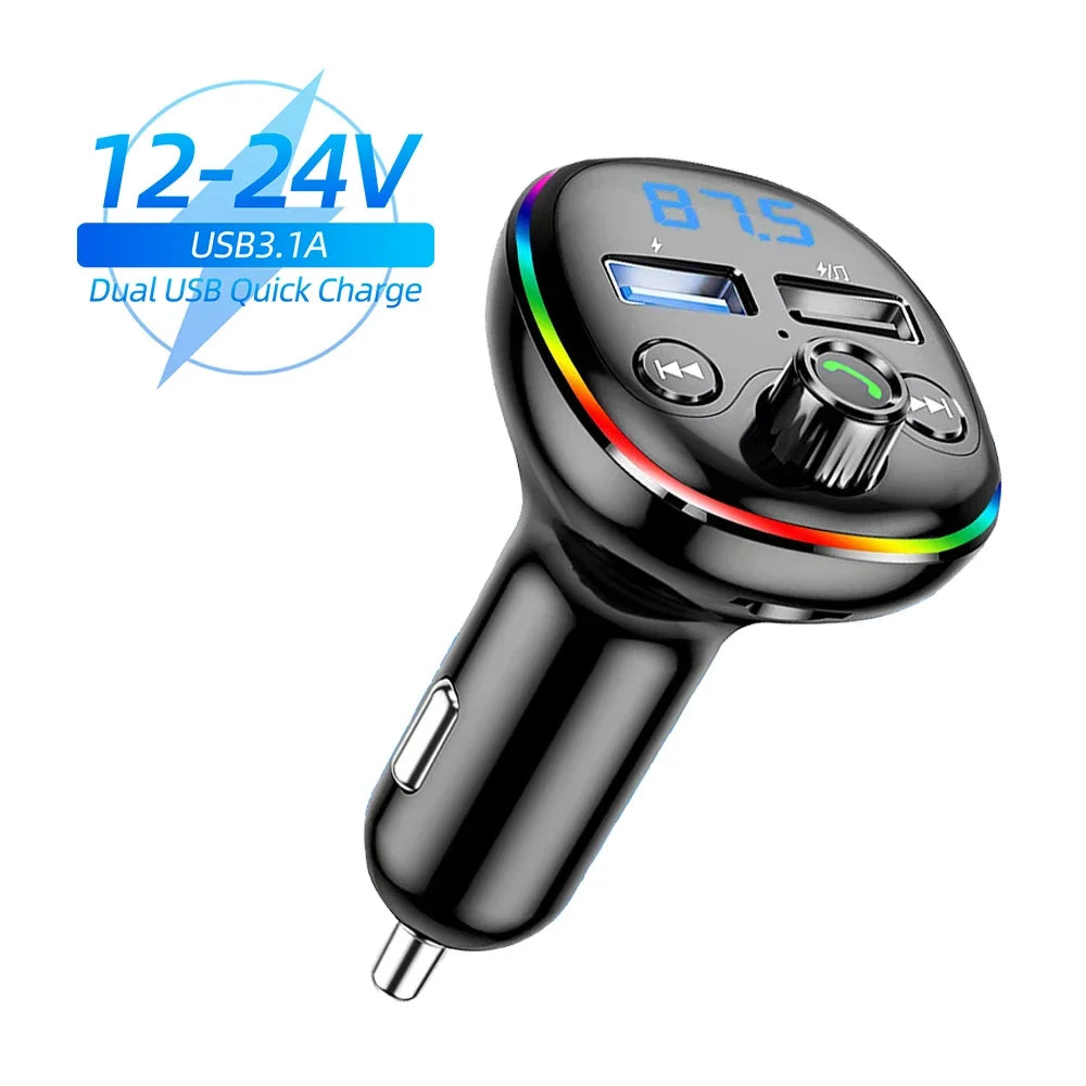 Car Bluetooth FM Transmitter with Dual USB Phone Charger – Hands-Free Music & Calls (12V, CE Certified)