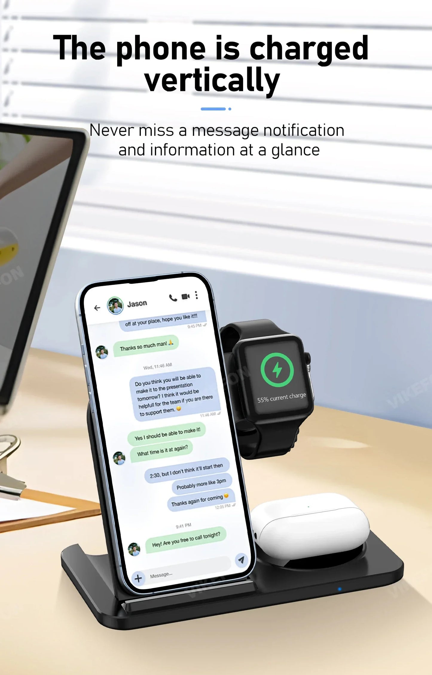 3-in-1 Foldable Fast Wireless Charger for iPhone, Watch & AirPods
