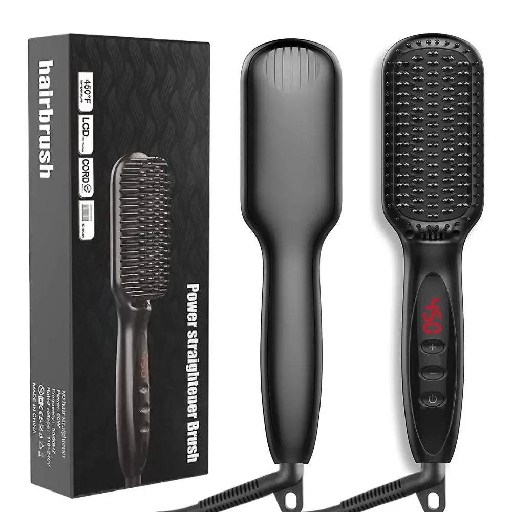 Electric Beard & Hair Straightener Brush – Anti-Scald Ceramic Heated Styling Comb