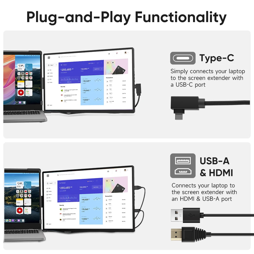 Dopesplay 14″ Dual Screen Laptop Extender | 1200P IPS 16:10 | USB-C Plug & Play | Portable Monitor