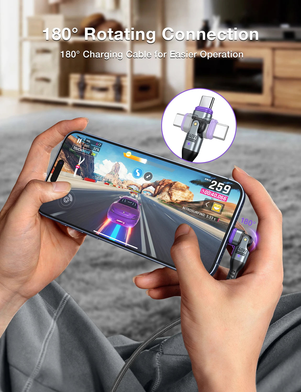 Magnetic USB-C Cable 240W PD – 3-in-1 Type-C / Lightning / Micro, 5A Fast Charge