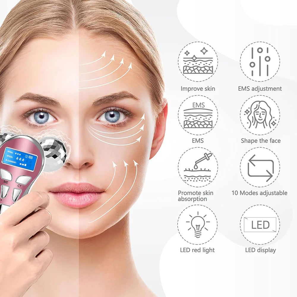 GLOMEVE 4D EMS Facial Roller – LED Vibration Face Lift & Anti-Aging Tool