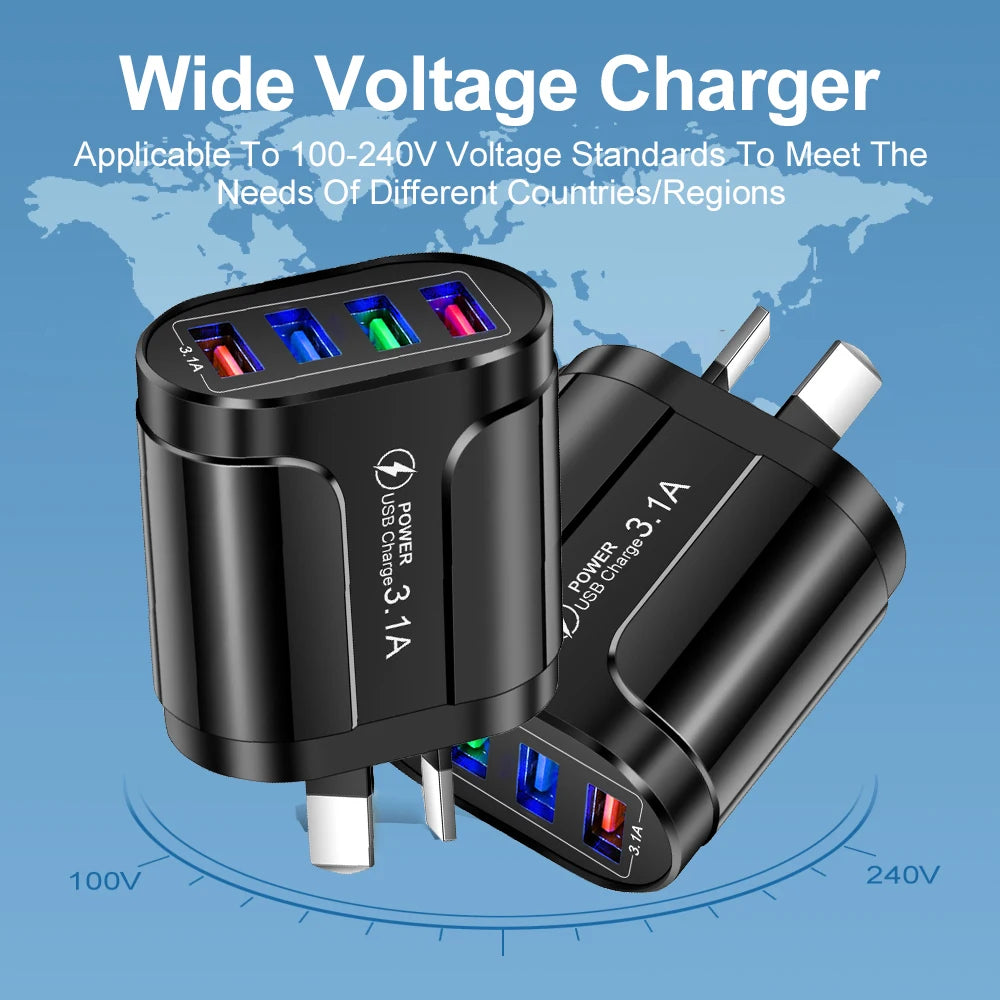 15W 4-USB Charging Station – Compact Desktop Charger for Phones & Tablets