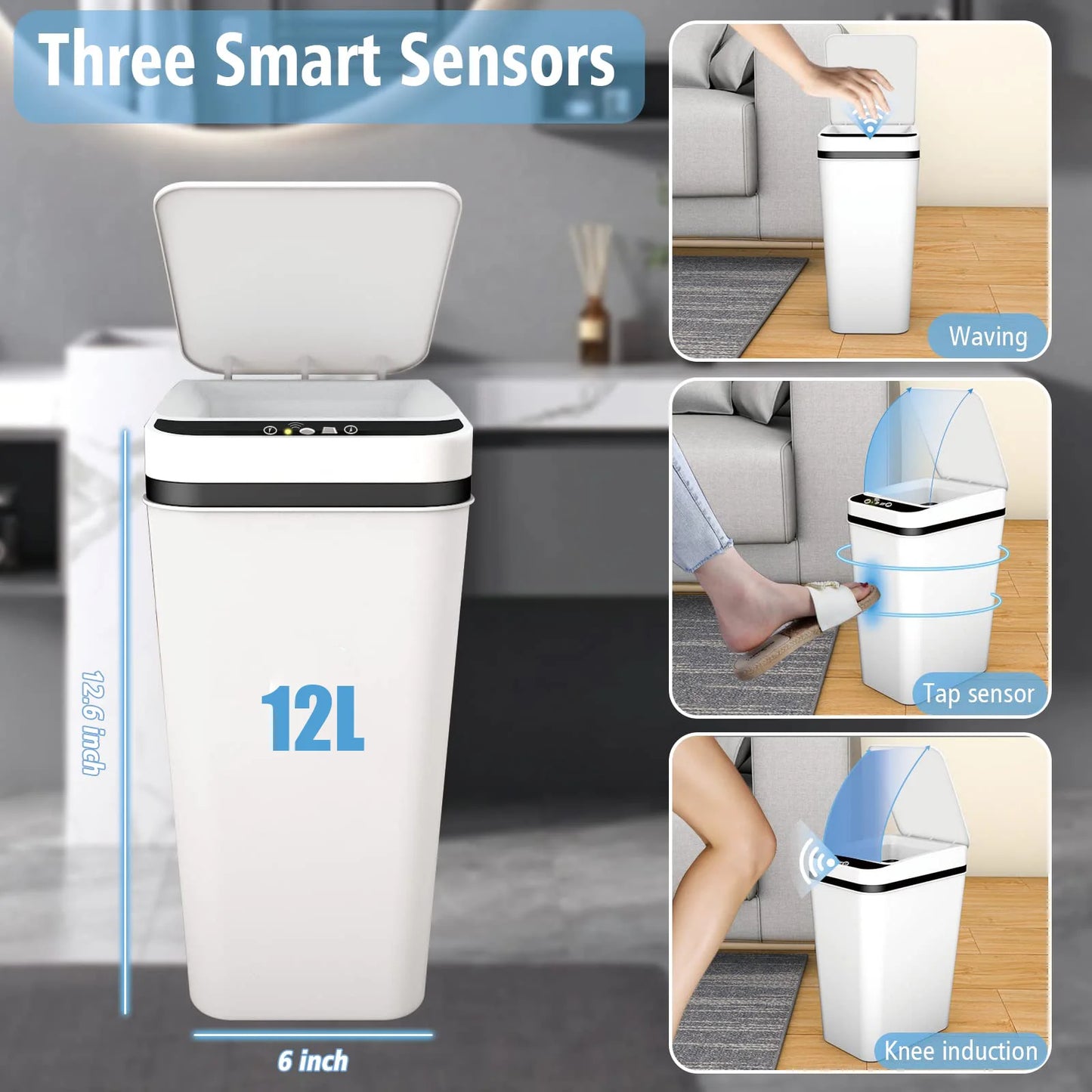 12L Smart-Style Sensor Trash Can – Space-Saving Automatic Waste Bin for Bathroom & Kitchen