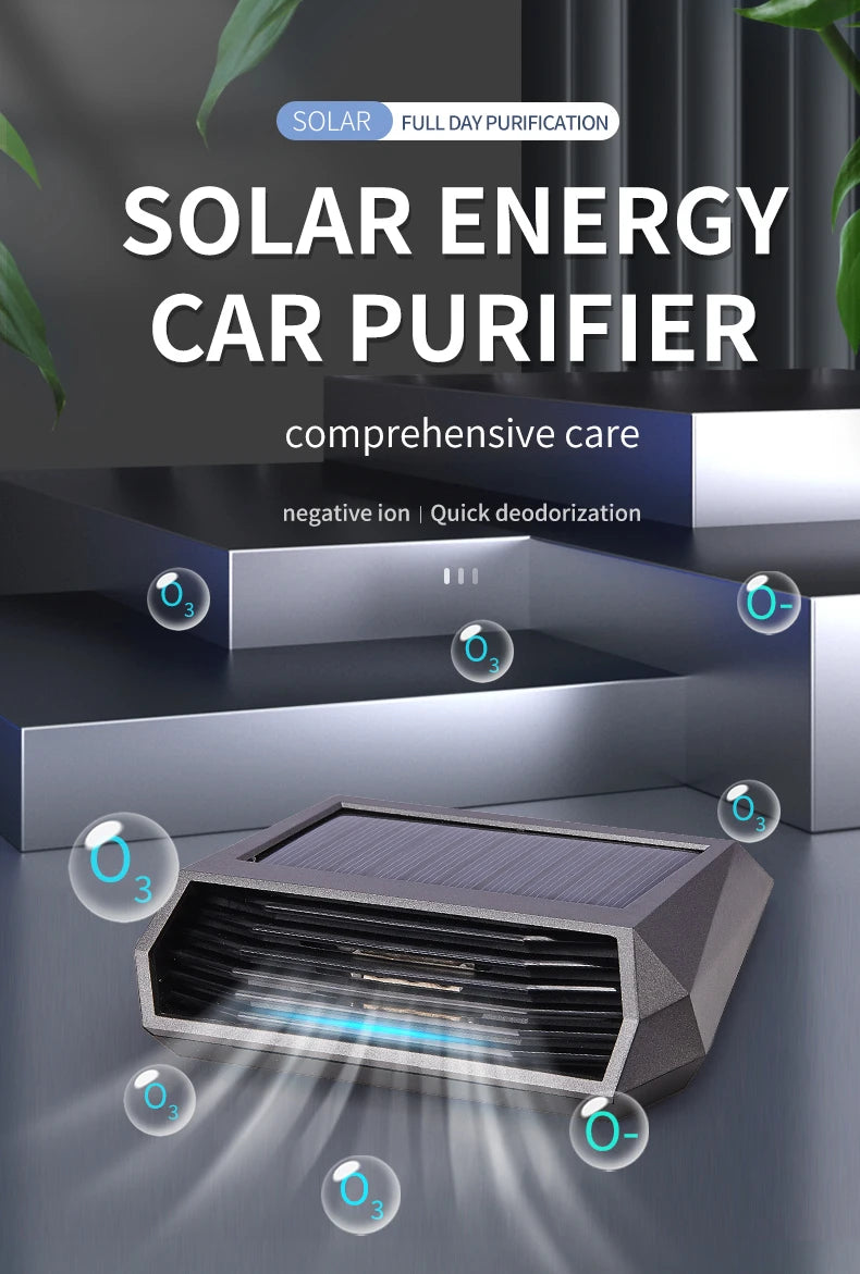 Kebidumei Solar Car Air Purifier with Type-C Charging – Auto Start/Stop Negative Ion & Active Oxygen Deodorizer