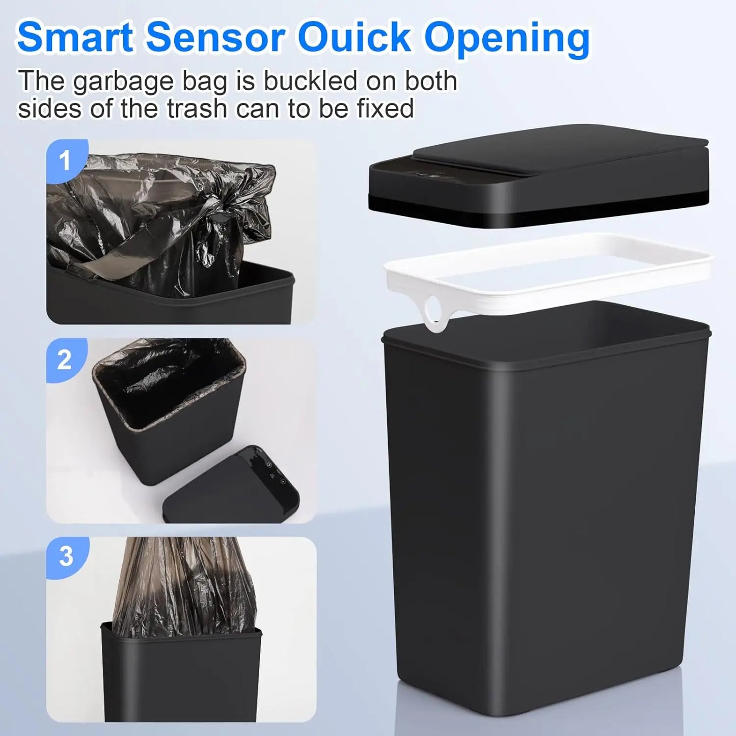 Hands-Free Induction Trash Bin – Rectangular Standing Waste Can for Home & Office