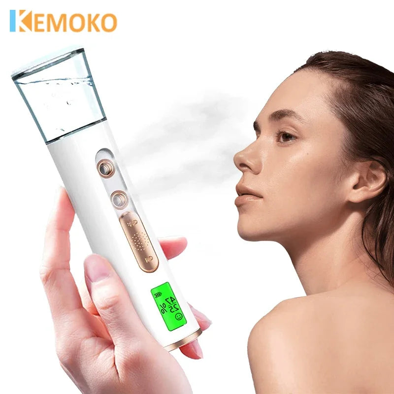 KEMOKO Handheld Nano Facial Sprayer – LED Display Cold Mist Moisturising Beauty Tool