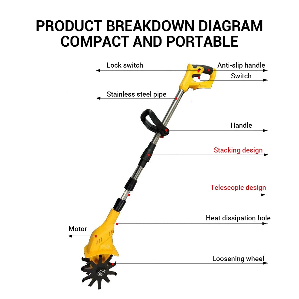 Cordless Garden Cultivator 21V Brushless Motor Soil Tiller (Makita 21V Battery Compatible)