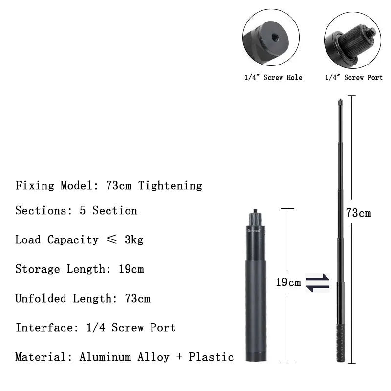 Adjustable Aluminum Selfie Stick for Insta360, GoPro & DJI Action